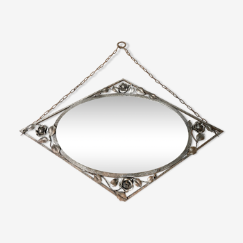 Miroir vintage ancien art déco avec chaine à suspendre