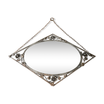 Vintage antique art deco mirror with hanging chain