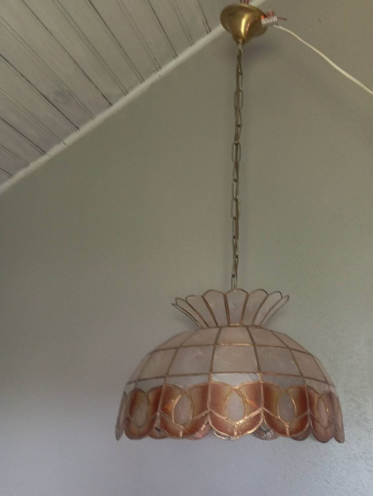 Vintage 1960s/70s mother-of-pearl pendant lampshade with collar