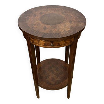 Pedestal table / Round seat in wood marquetry