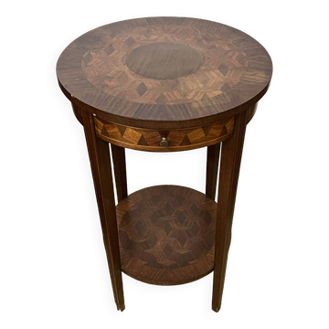 Guéridon / Selette ronde en marqueterie de bois