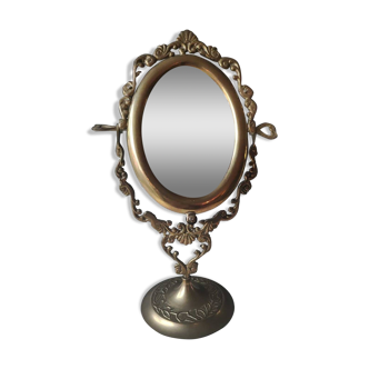 Old rotating psyche table mirror. In patinated brass. Baroque/Louis XV style. 28 x 16.5 cm