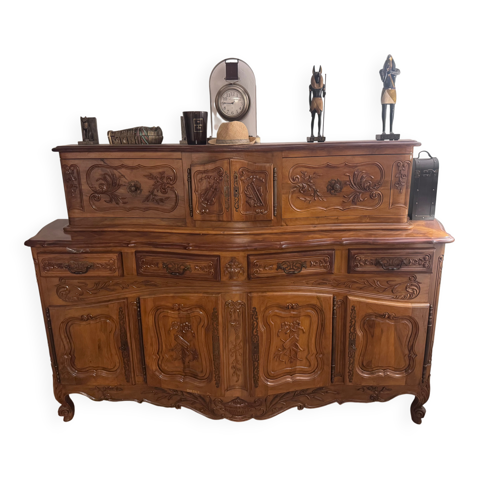 Carved solid walnut sliding buffet – Louis XV style