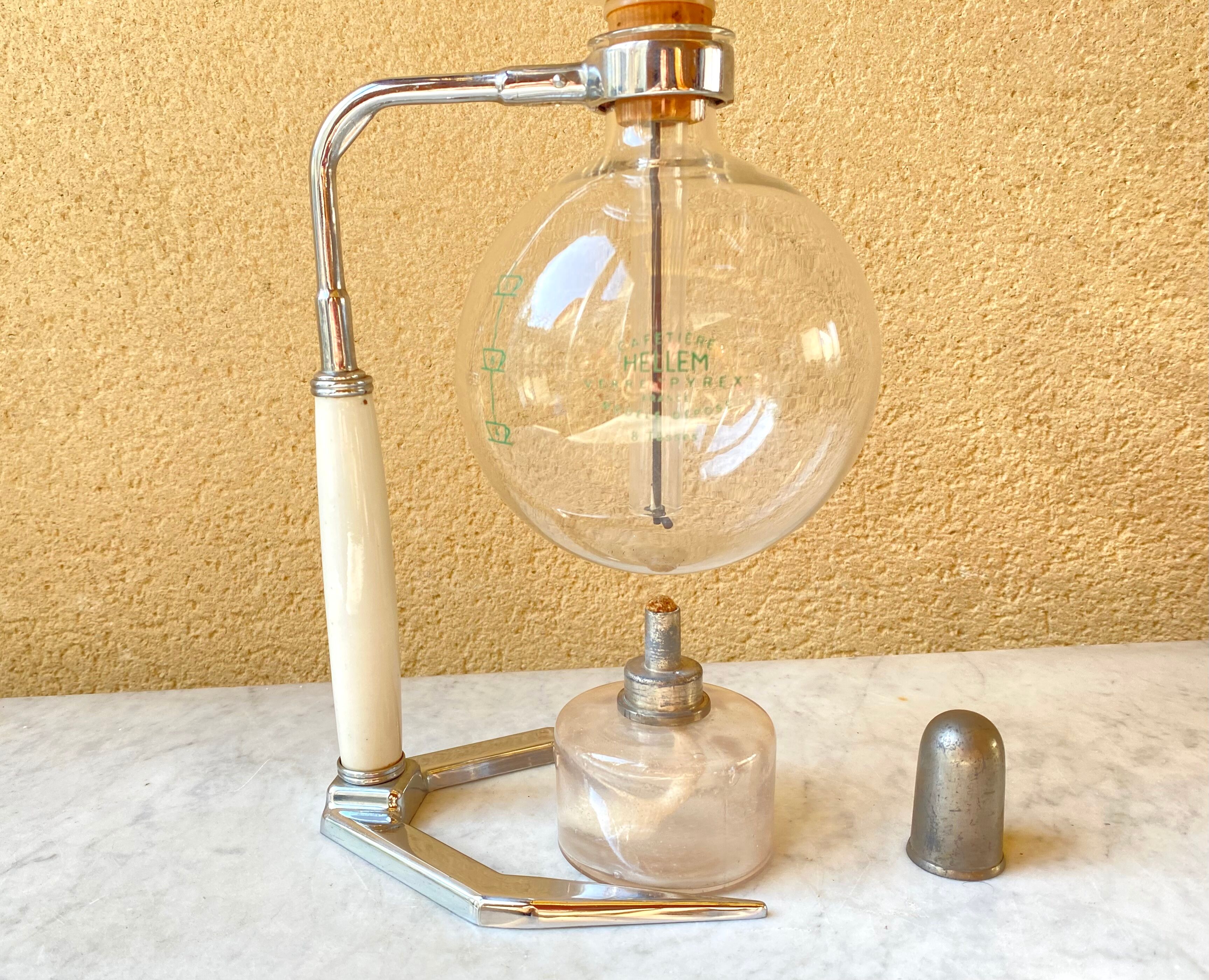 Hellem France vacuum coffee maker 8 cups vintage Pyrex glass 70s