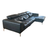 XXL black leather corner sofa