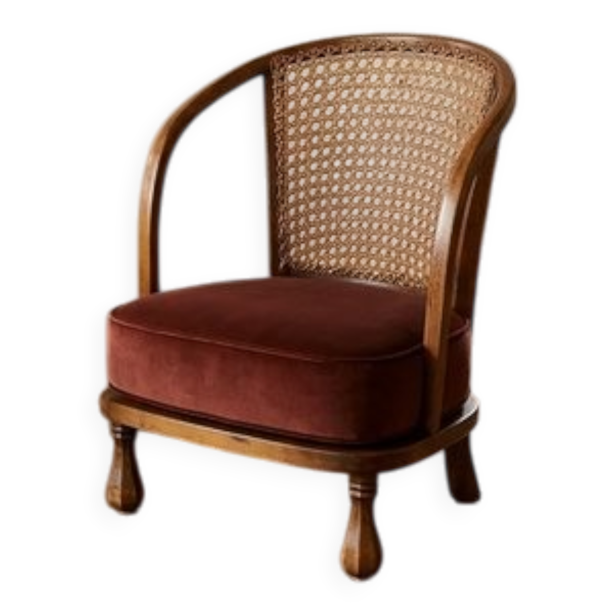 English Bergère Armchair with Caned Backrest, 1900s