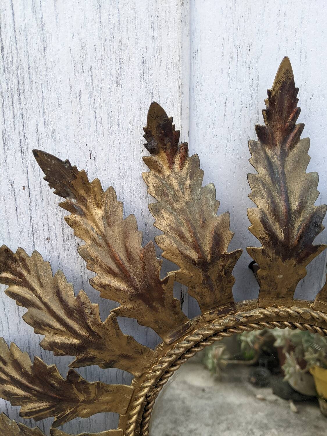 Aged metal sun mirror country decoration