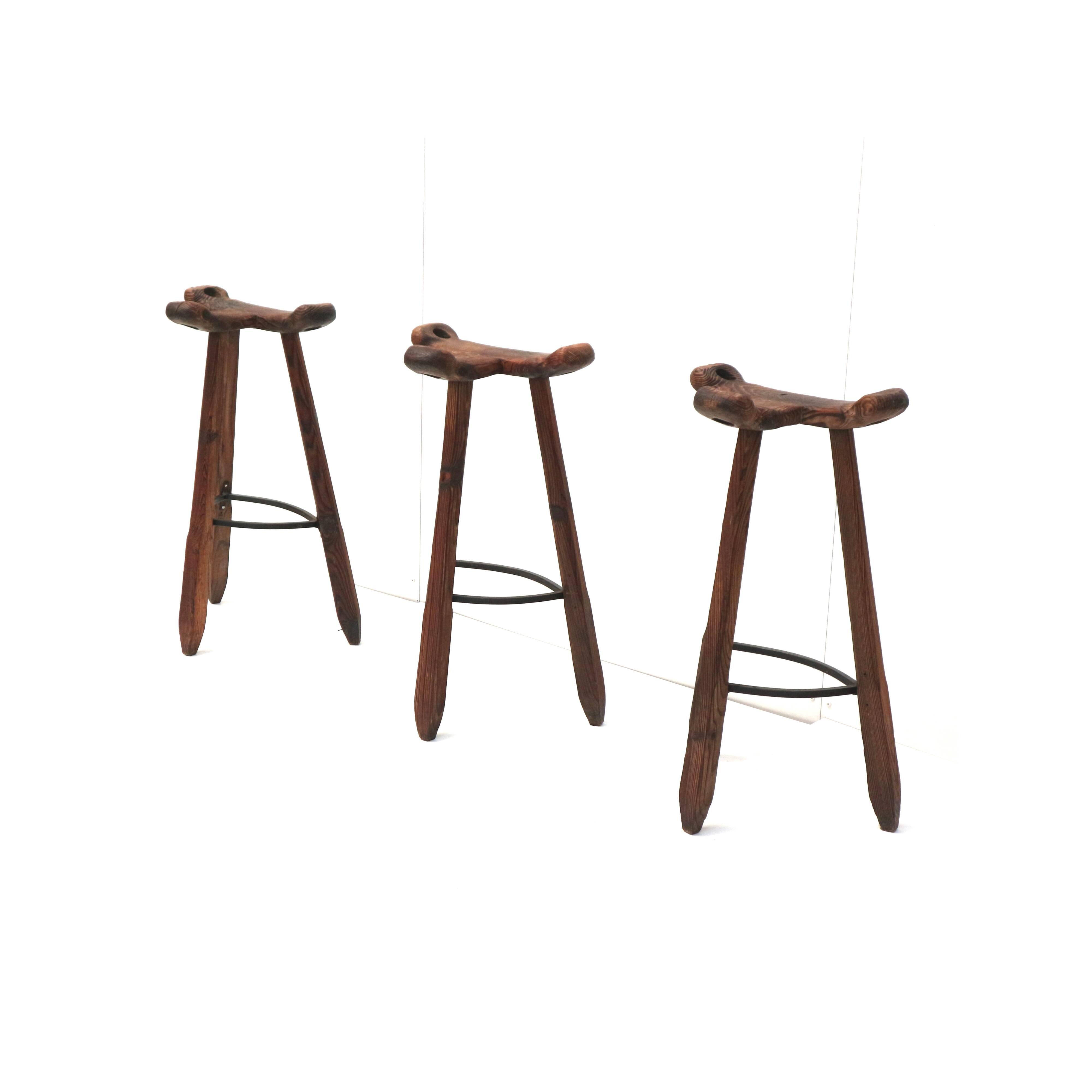 3x Vintage Spanish brutalist ‘Marbella’ stool by Confonorm, 70s