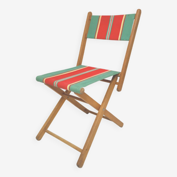 chaise pliante balnéaire années 50 bois et toile bayadère