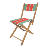 Folding chair seaside 50s wood and canvas bayadère