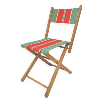 Folding chair seaside 50s wood and canvas bayadère