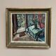 Oil on panel by Swedish artist – "Interior with figure" by Olle Nordberg (1905–1986) – 1944 – vintage and framed – 40×46 cm (15.7"×18.1")
