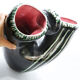 Black and green ceramic basket vase with white stripes from Bauzio in Vallauris, 1957