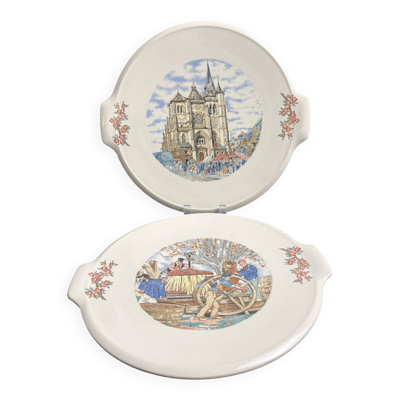 Lot 2 plats à gâteau faïence Sarreguemines Ma Normandie vers 1950