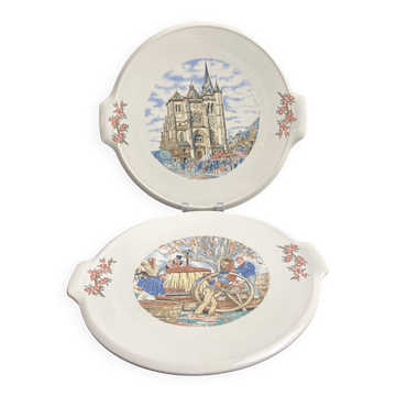 Lot 2 plats à gâteau faïence Sarreguemines Ma Normandie vers 1950