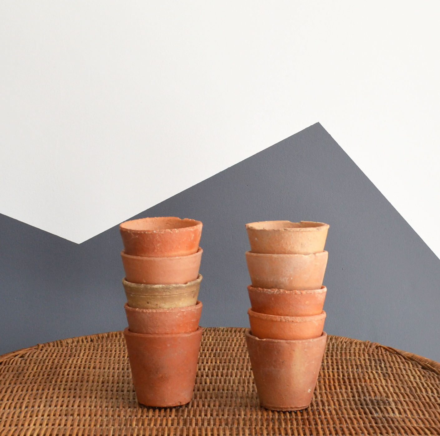 10 old terracotta seedling pots
