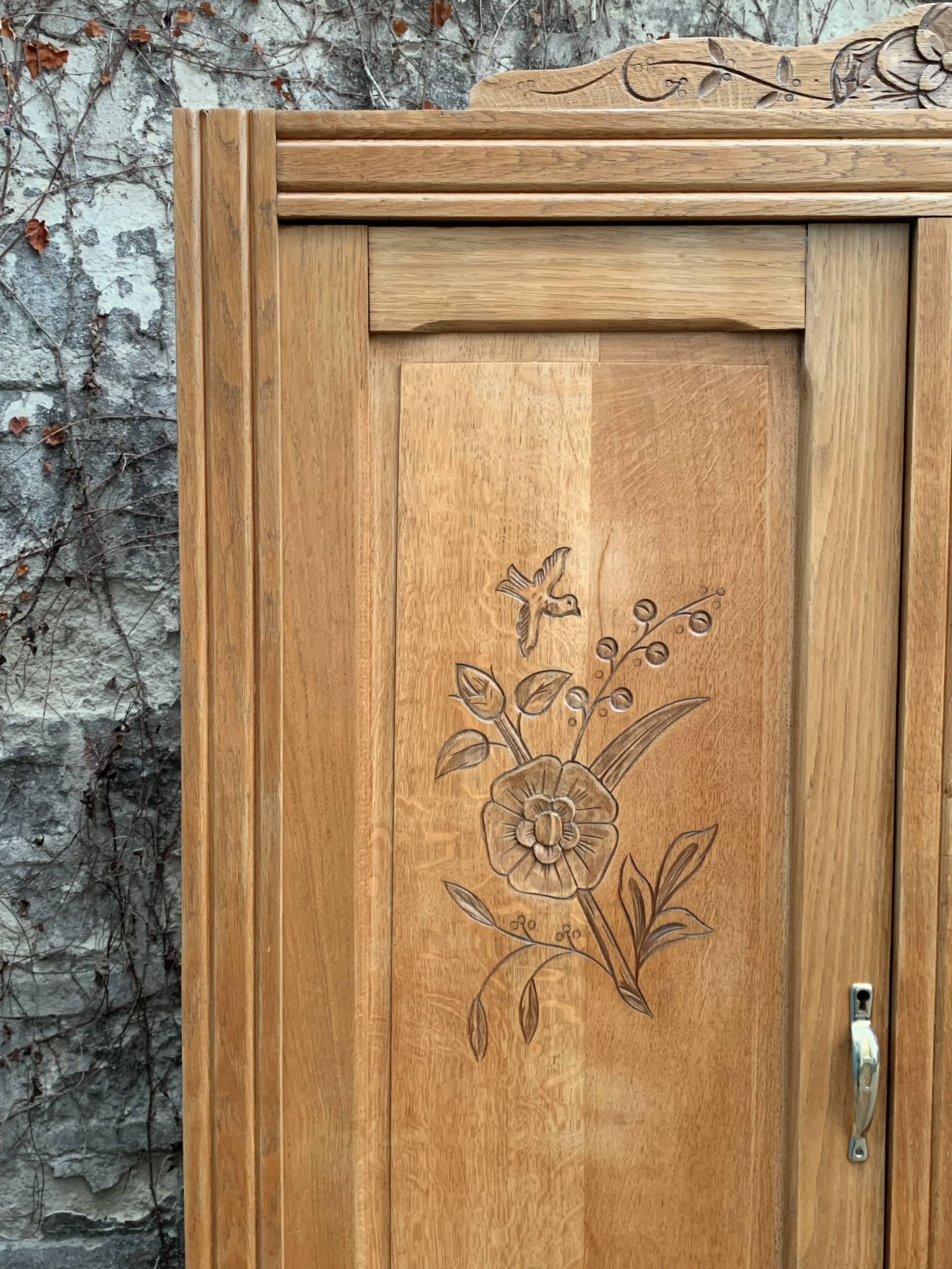 Parisian art deco hotel wardrobe in solid raw oak 1930