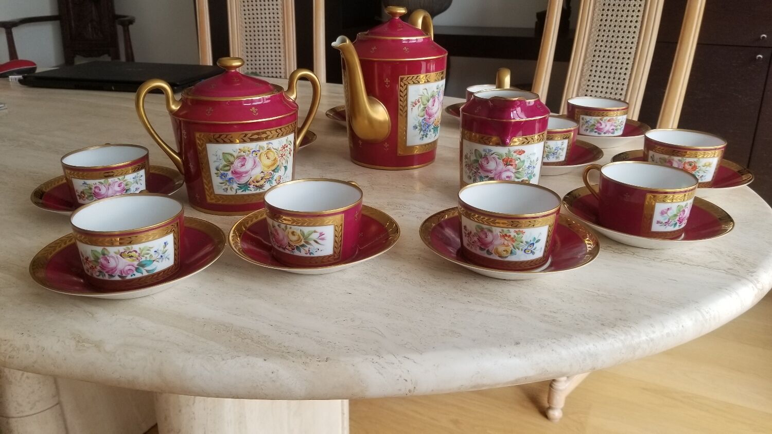 Tea set in hand-painted Limoges porcelain