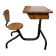 Old school desk with integrated chair – oak and metal – year