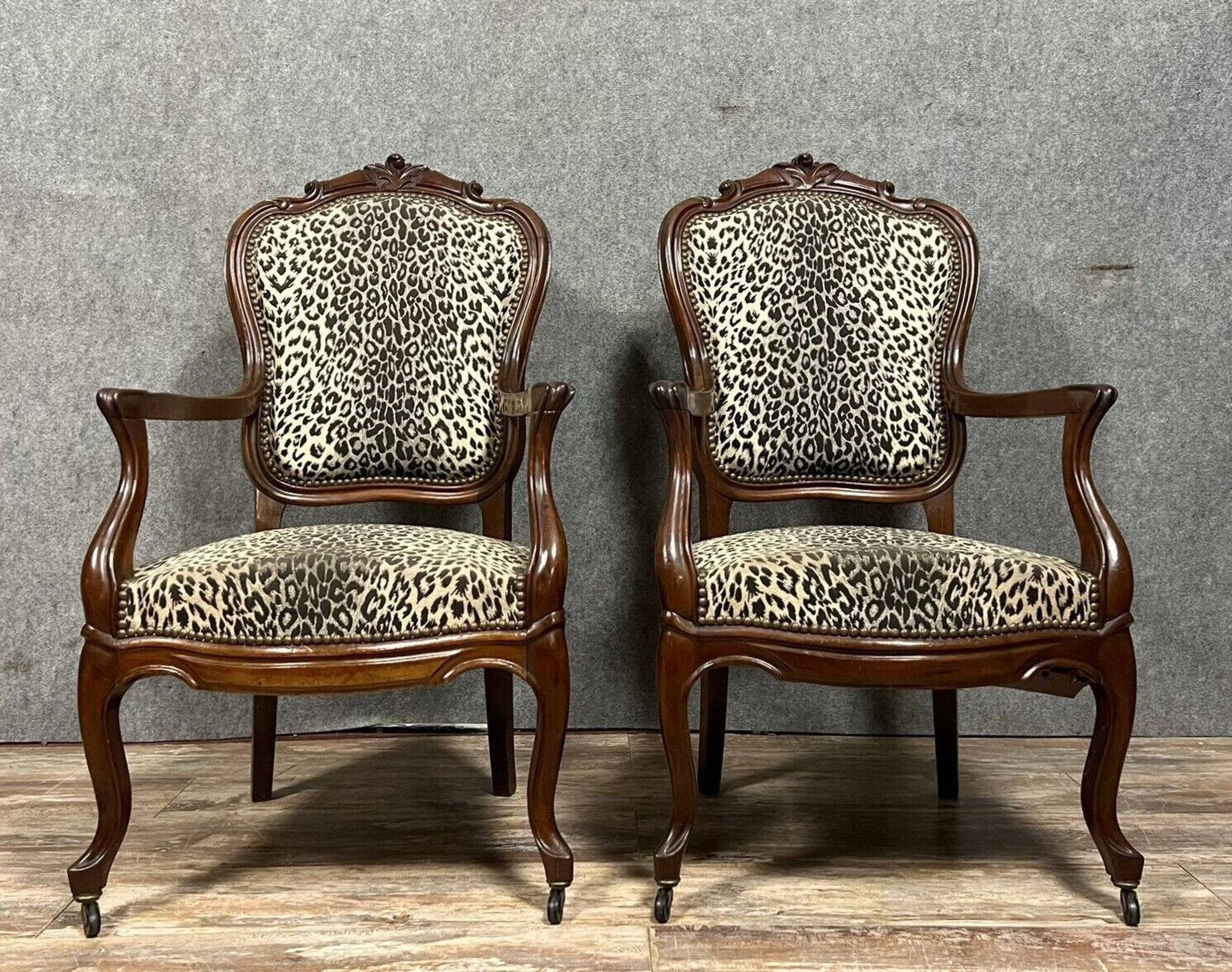 Pair of Napoleon III period curved armchairs in mahogany circa 1850