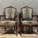 Pair of Napoleon III period curved armchairs in mahogany circa 1850