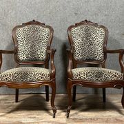 Pair of Napoleon III period curved armchairs in mahogany circa 1850