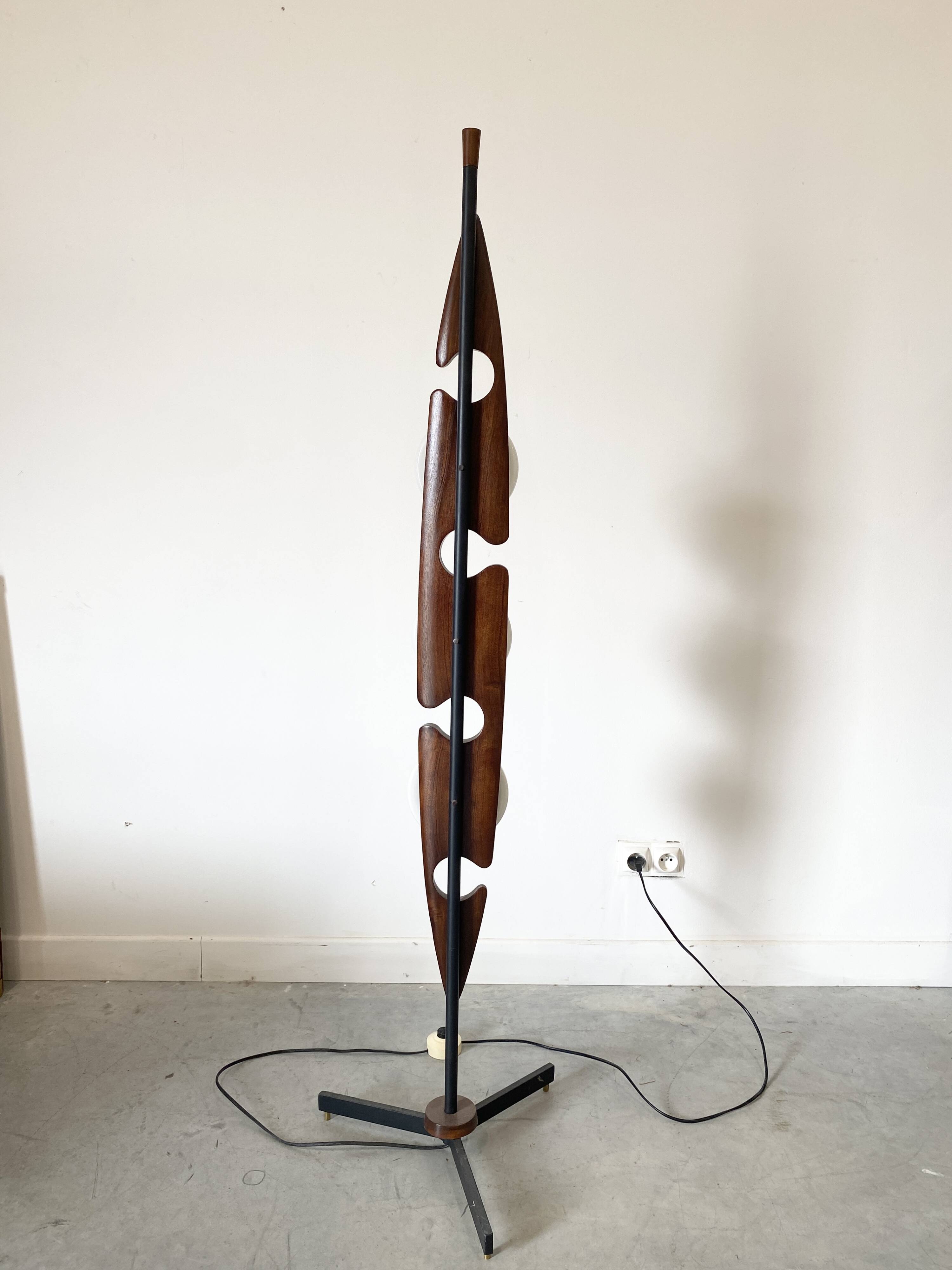 lampadaire vintage Reggiani 3 opalines, 1960