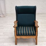 1970s, Danish highback armchair, furniture wool, solid oak wood.