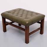 Capped Green Leather Chesterfield Foot stool 1960s England