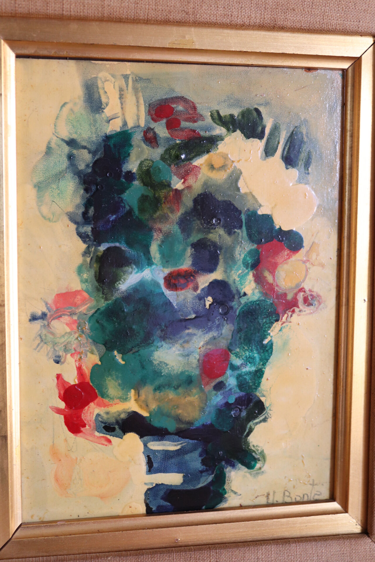 Framed abstract floral composition, around the 60s/70s.