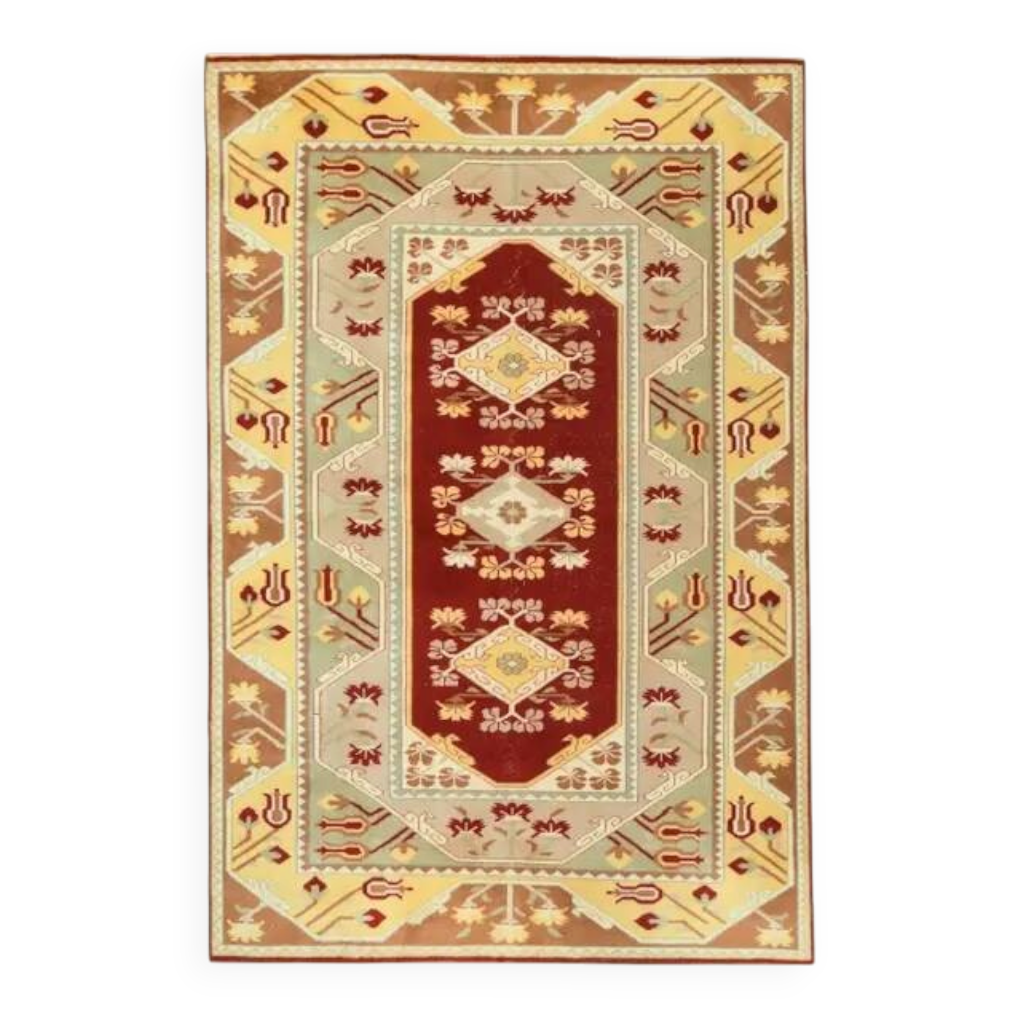 1970s Vintage Turkish Oushak Handmade Wool Cotton Beige Area Rug 155x233