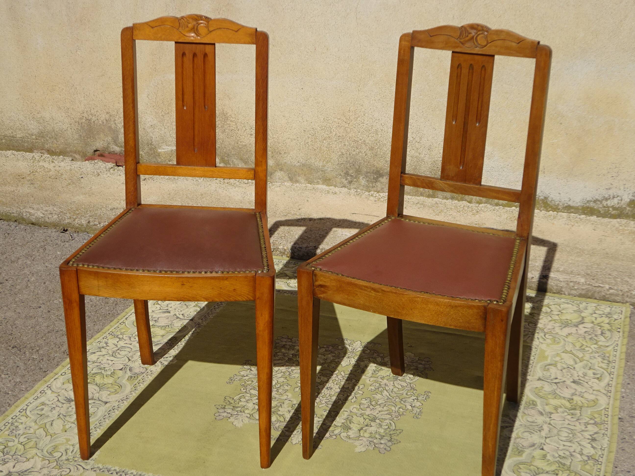Matching set of 1 bridge armchair and 2 Art Deco chairs.