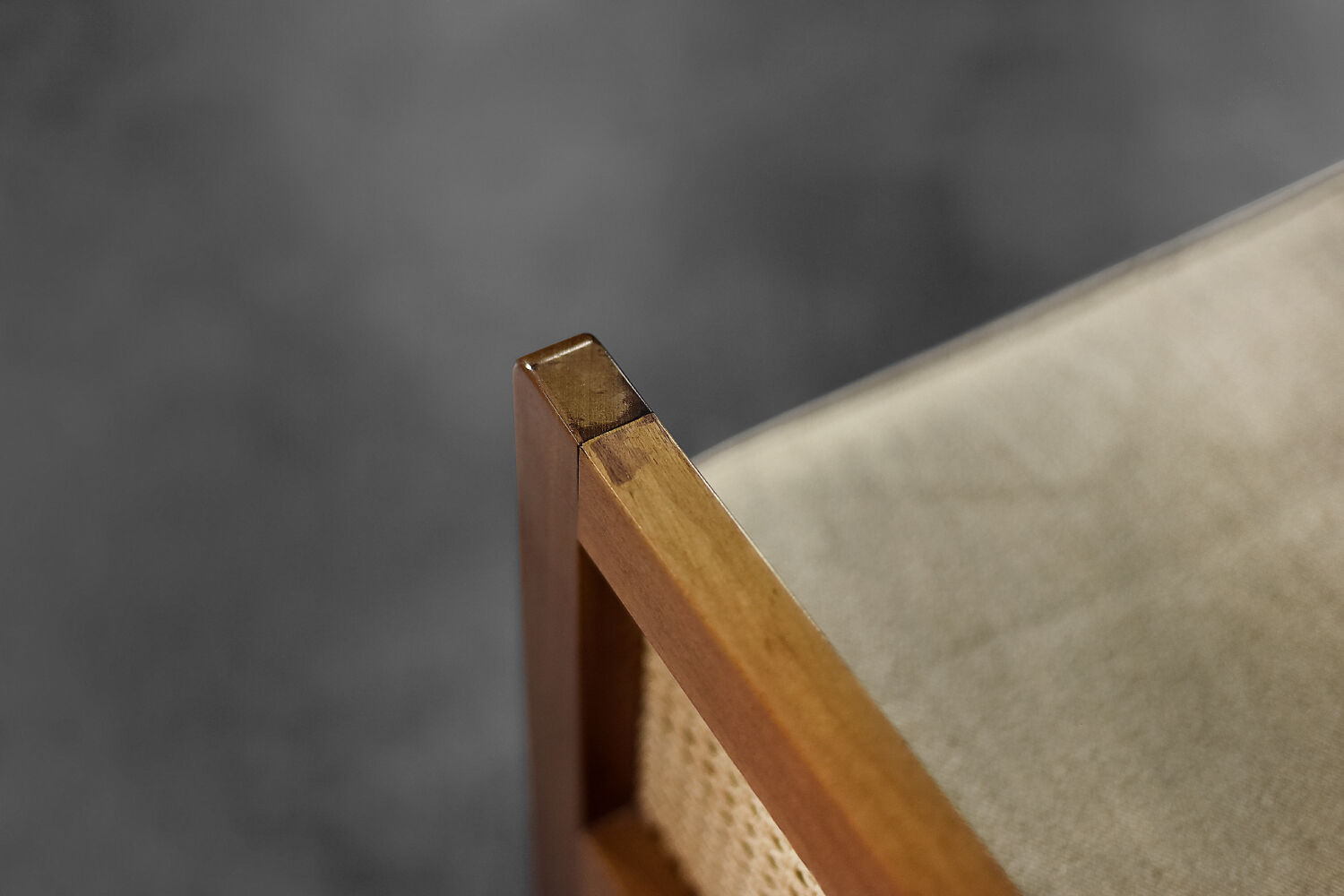 Mid-century modern Scandinavian mahogany armchair with French wicker by Bernt Petersen.