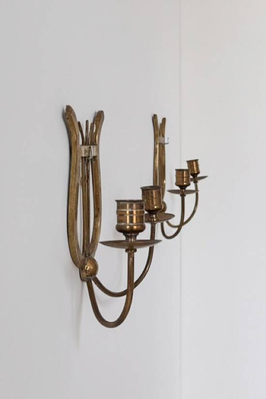 Pair of vintage brass candle sconces, France, 1940.
