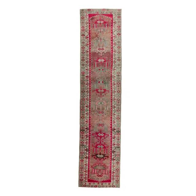 Vintage Turkish Hand-Knotted Pink Runner Rug 90x388
