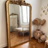 Old mirror louis Philippe Dore gold leaf pediment gilded fireplace