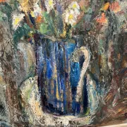 Original Swedish Oil on Panel – “Flowers in Blue Vase” by Sven Age – Signed – Vintage & Framed – 73 × 63 cm (28.7" × 24.8")