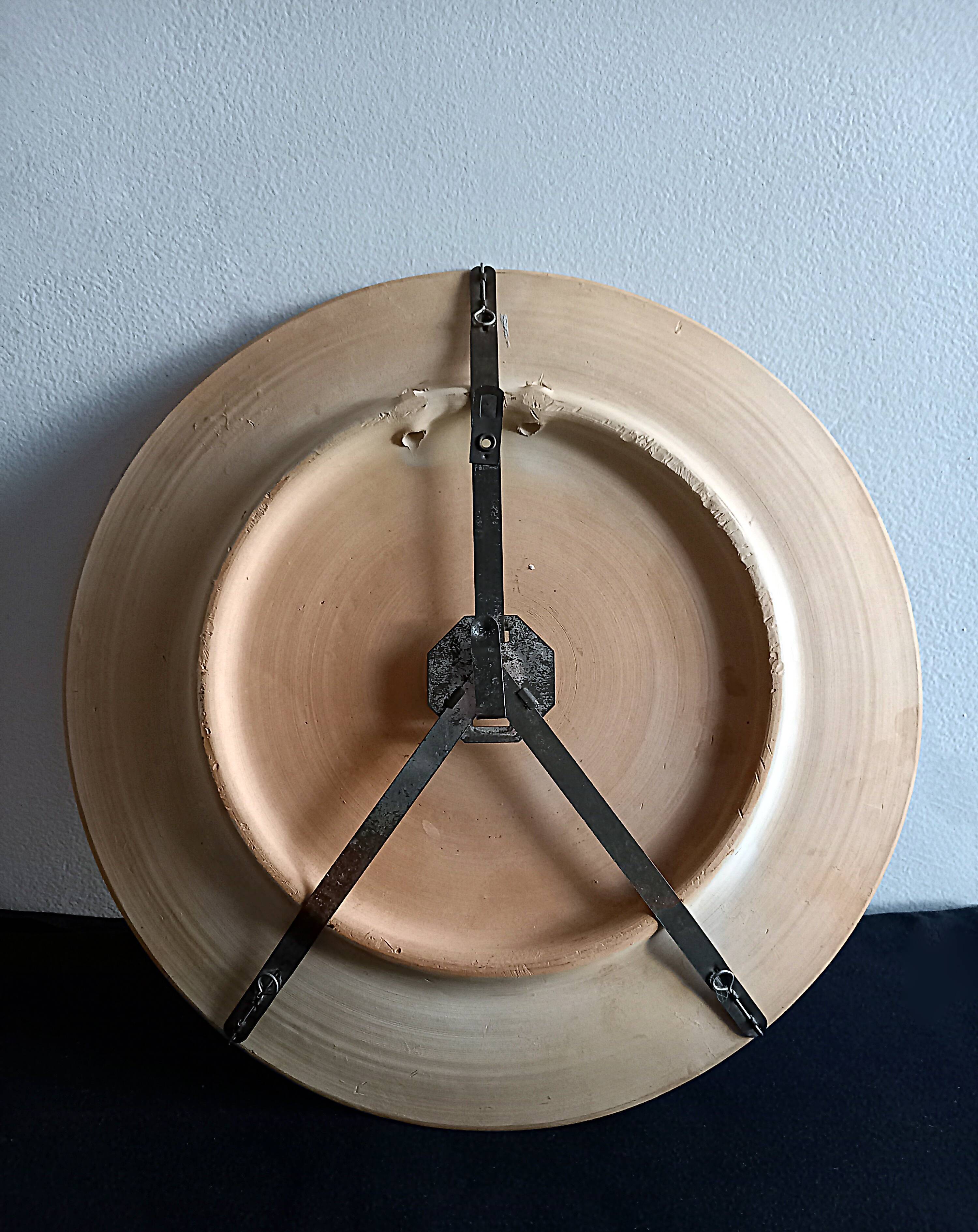 Old decorative terracotta wall plate vintage 60s pottery