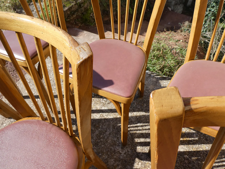 Set of 6 baumann bistro chairs N°12 skaï color "wine lees"