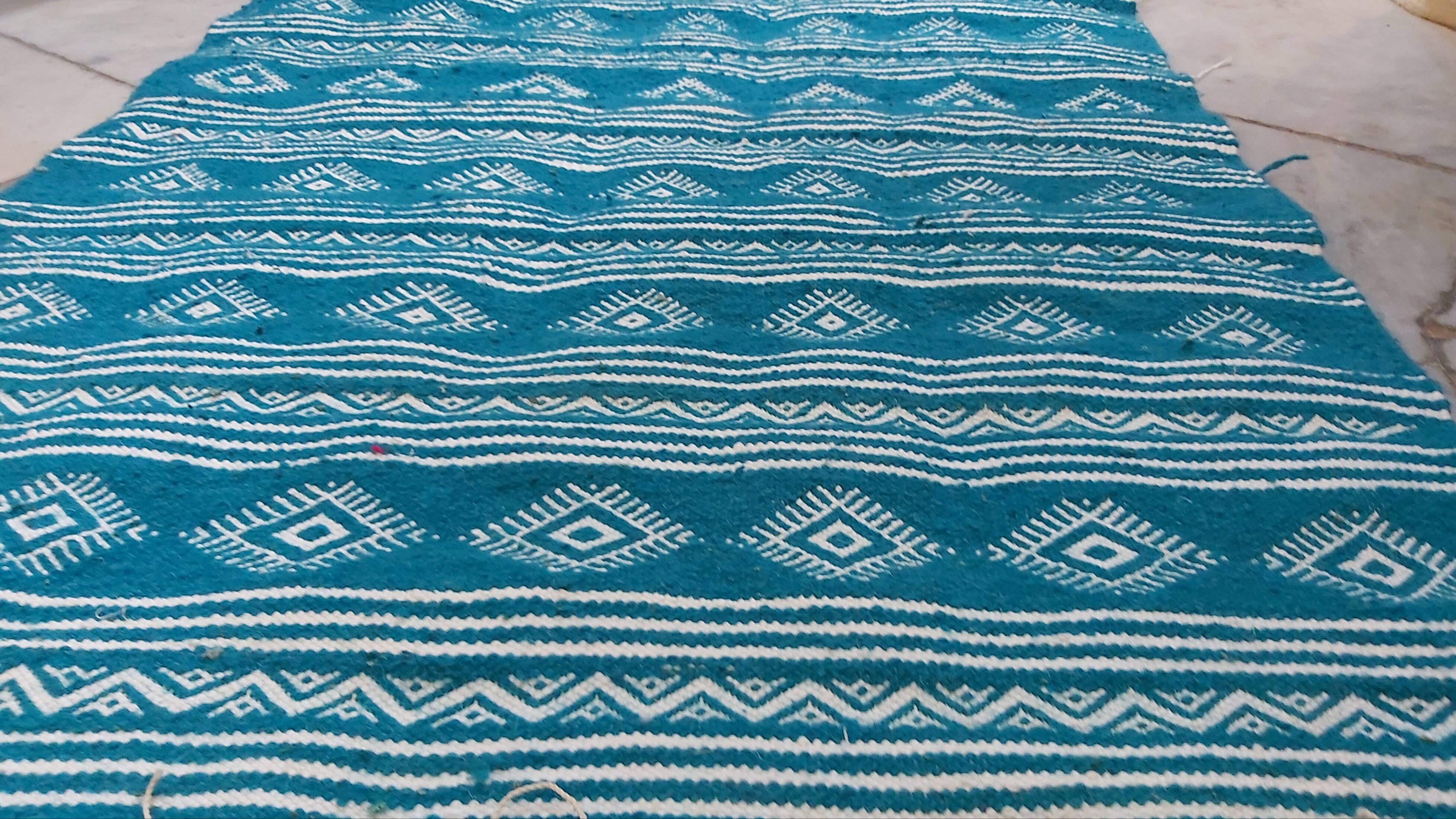 Traditional Berber blue and white kilim rug 115cm-70
