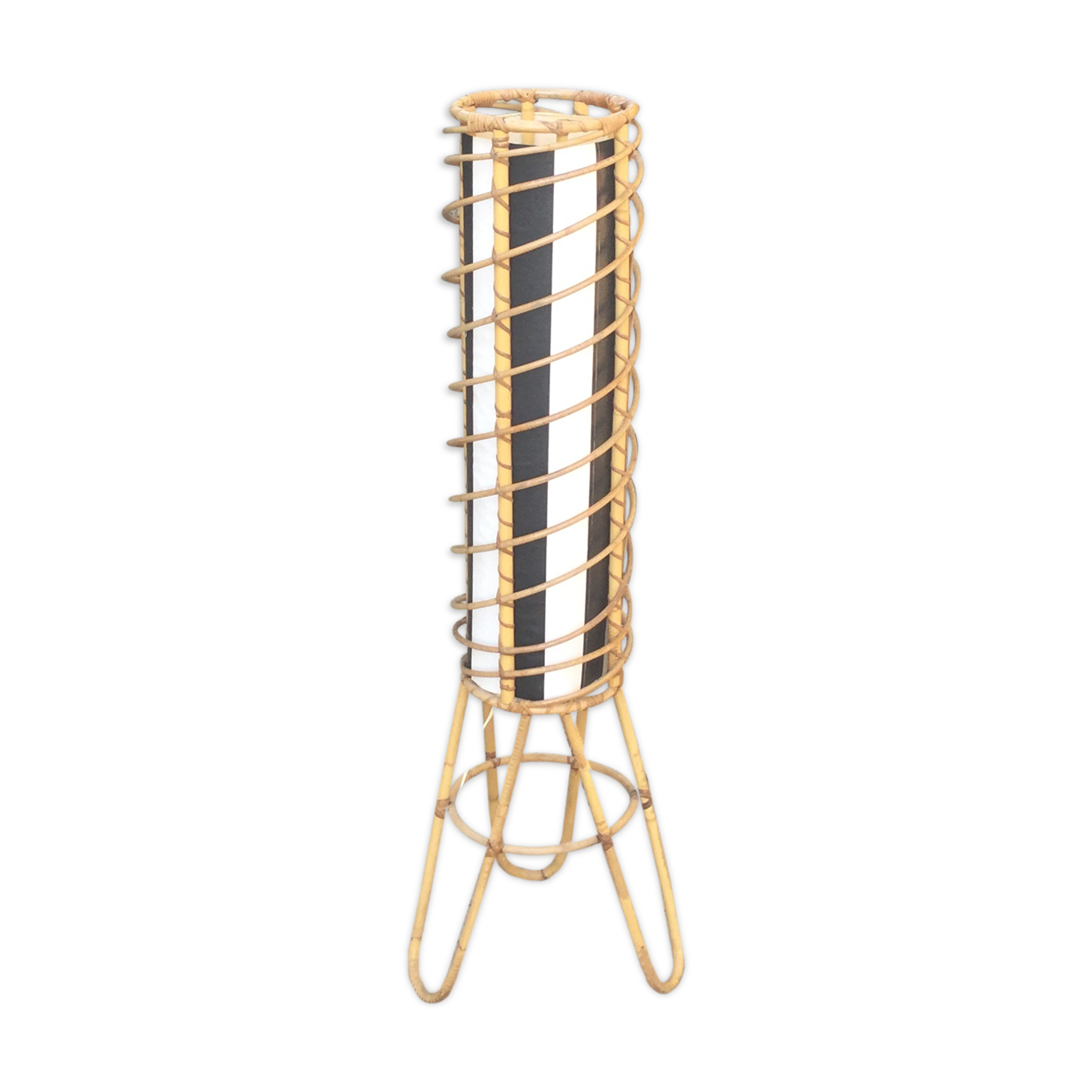 Cylindrical lamp rattan year 1960