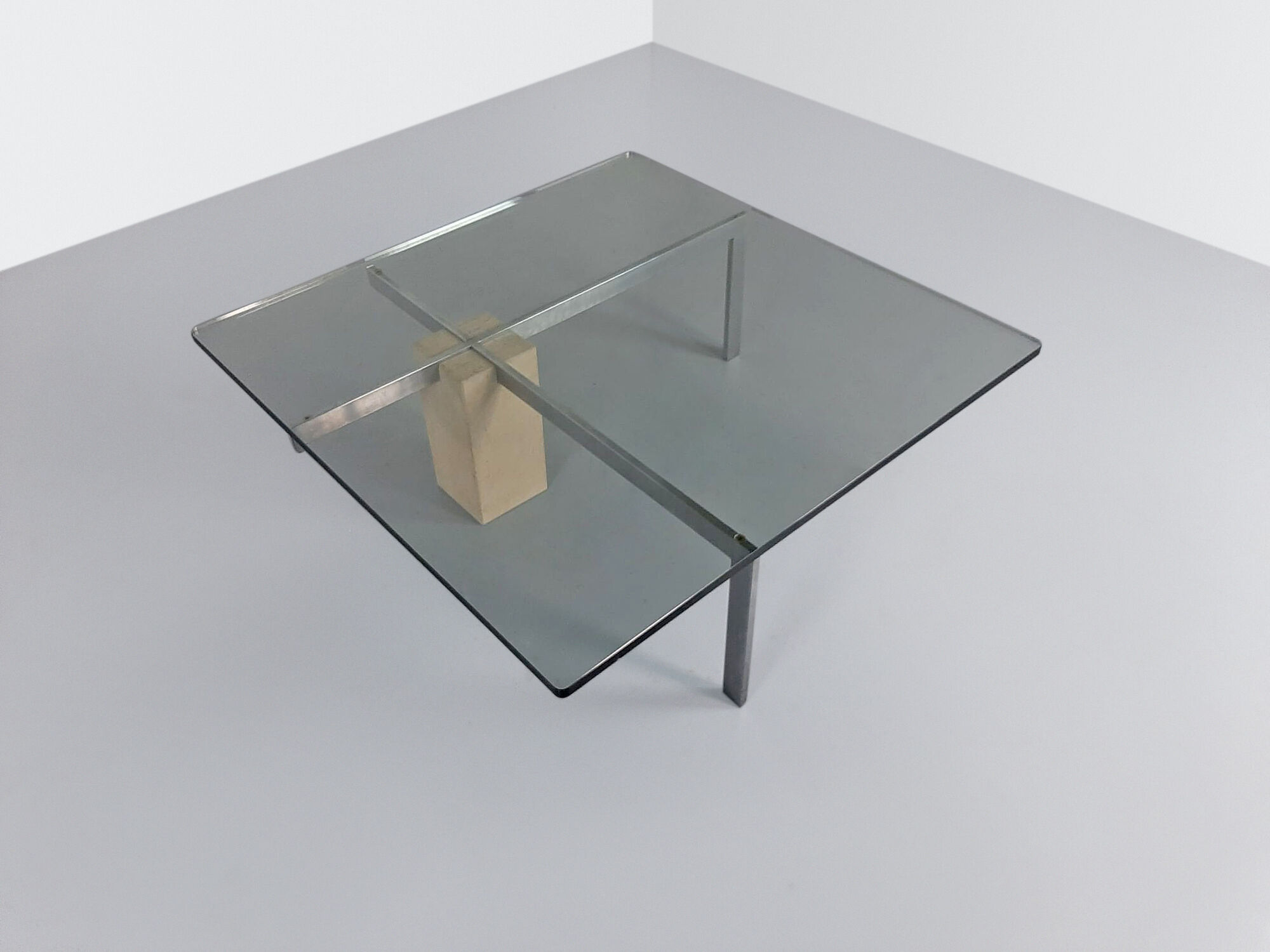 KW-1 glass and travertine coffee table by Hank Kwint for Metaform 1980s