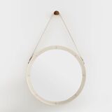 Jacques Adnet original cream leather mirror from around 1940.