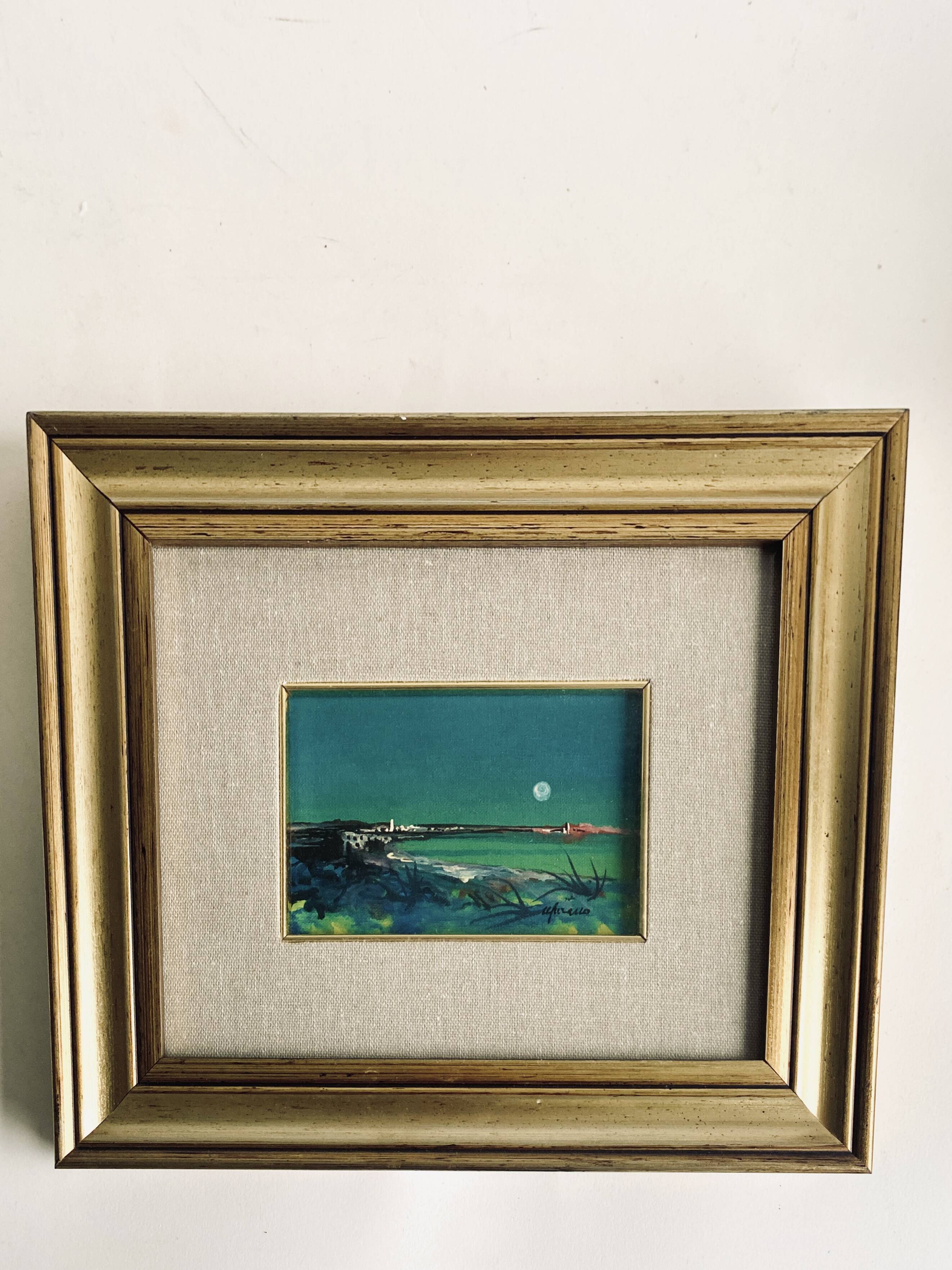 Huile 1990 sous verre cadre bois