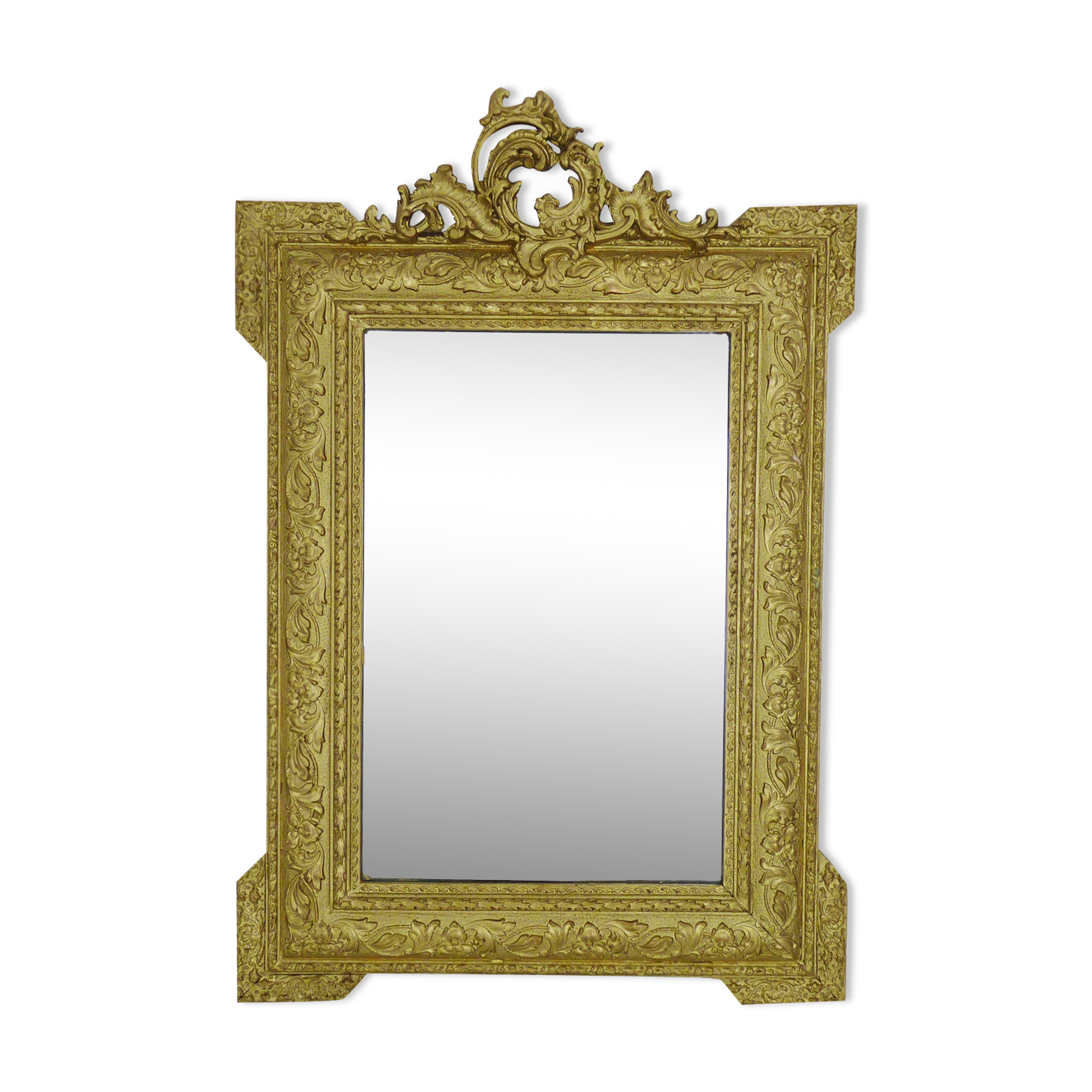Old wall mirror in wood and gilded stucco, Louis XVI style. XIXth