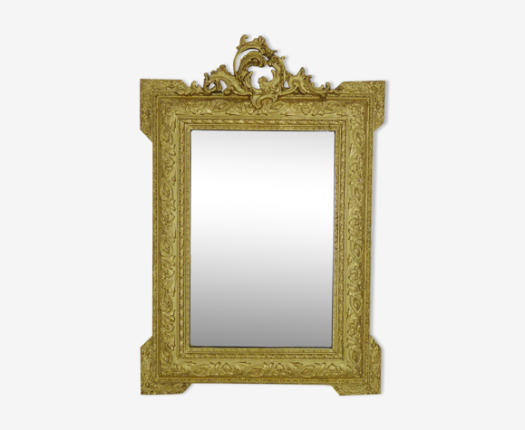 Ancien miroir mural en bois et stuc doré, 86x59, style louis XVI. XIXème