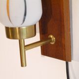 Scandinavian vintage wall sconce in teak and opaline