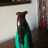 Green and brown ceramic vase