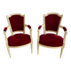 PAIR OF LOUIS XVI STYLE CABRIOLET ARMCHAIRS IN STUDDED RED VELVET FABRIC