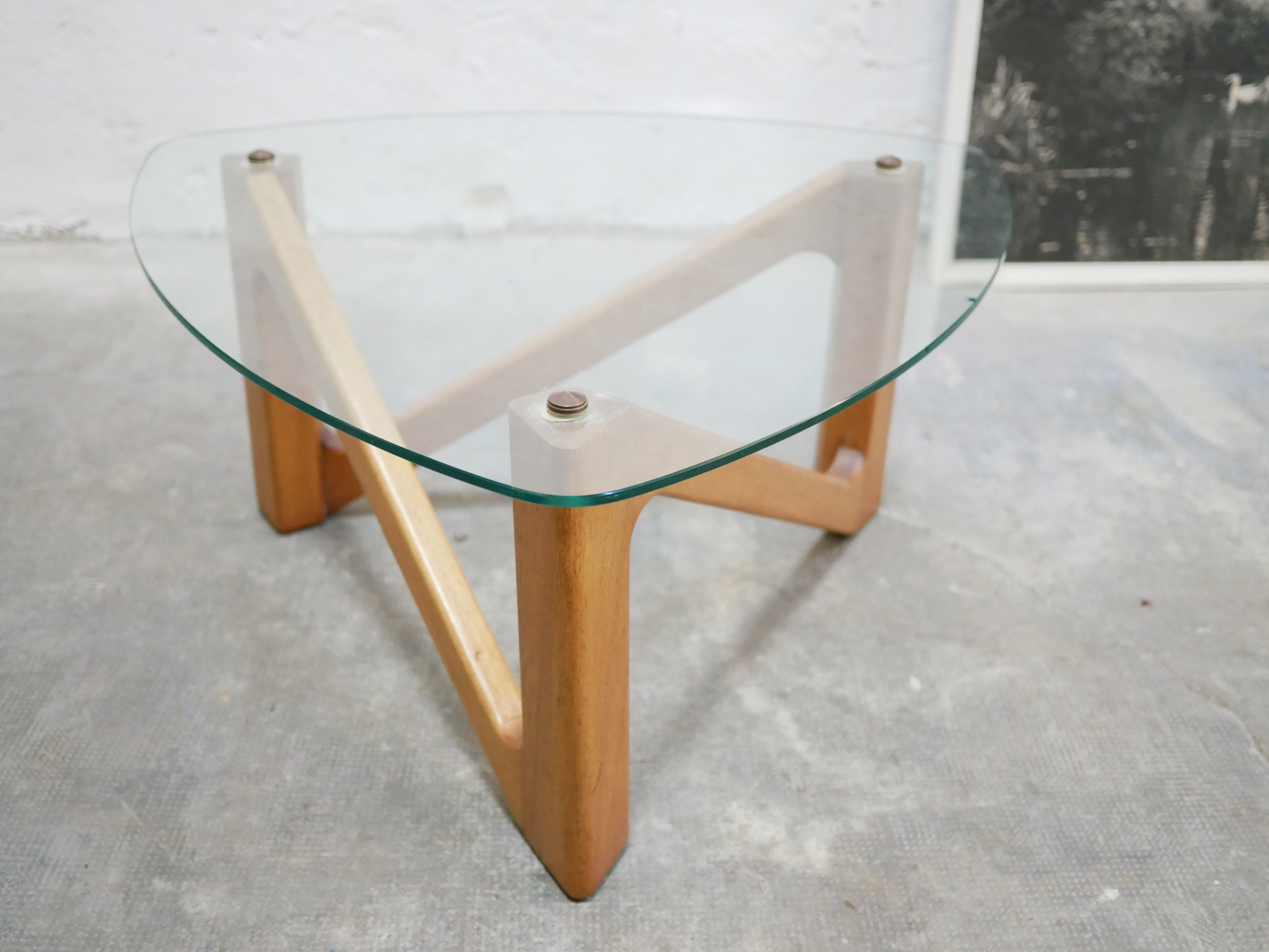 Vintage coffee table in wood and glass